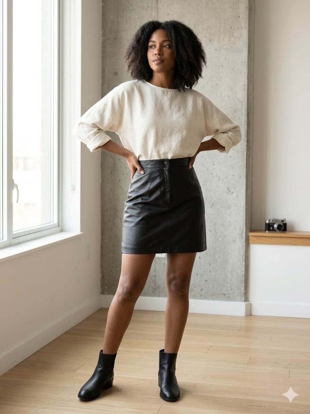 Cuir Classique Black Genuine Leather A-Line Mini Skirt 9/10 Zip Lined